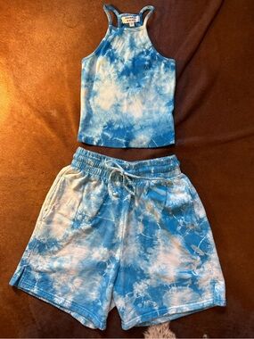 Frankie's Bikinis Blue and White Tie-Dye Tank Top and Shorts Set